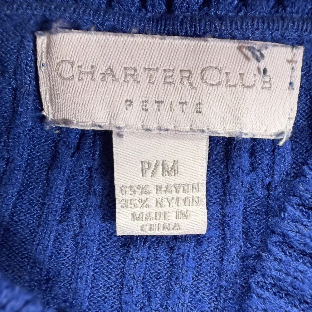 Charter Club Women Sweater Slim Royal Blue Cable Knit Cowl Neck Petite PM